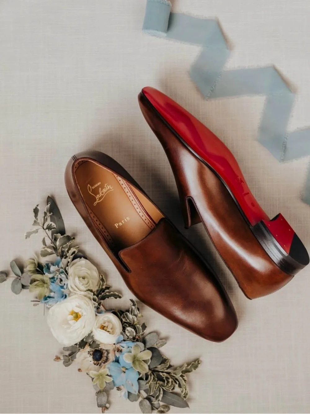 Christian Louboutin Brown Leather Men’s Slip-On Loafers with Red Sole